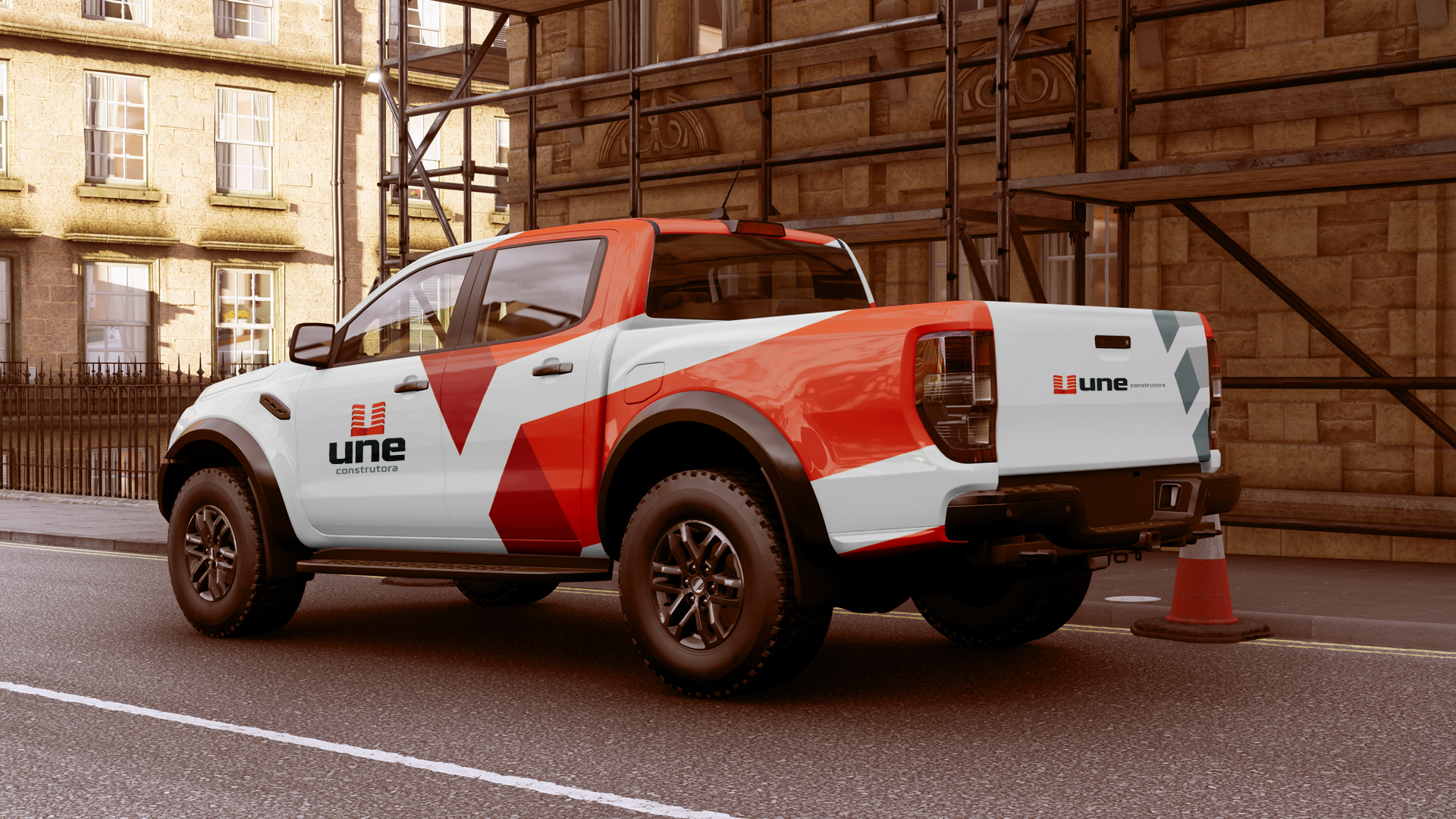 Carro adesivado Anson Anderson Melo Designer Gráfico Identidade Visual Social Media Logomarca Logo IDV Logotipo Une Construtora Construção civil obras reformas