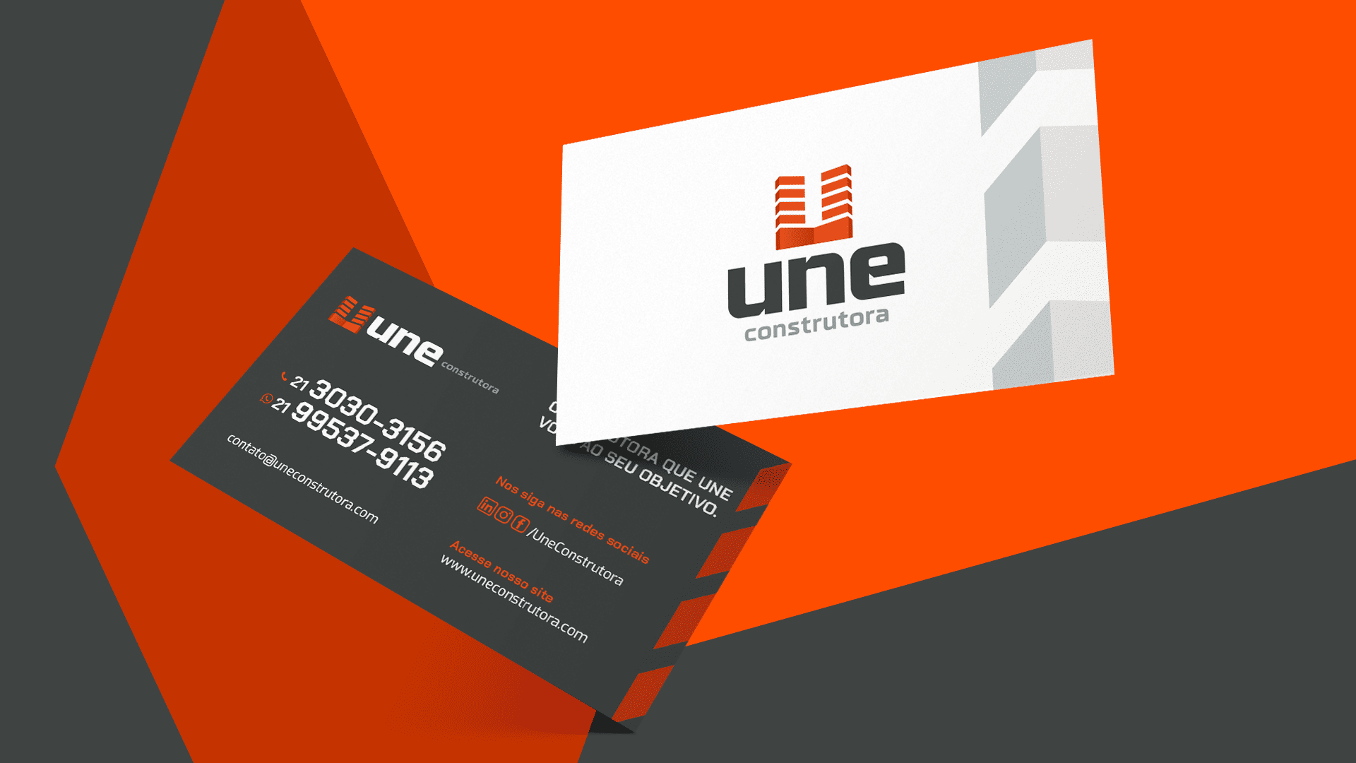 Cartao de visita Anson Anderson Melo Designer Gráfico Identidade Visual Social Media Logomarca Logo IDV Logotipo Une Construtora Construção civil obras reformas